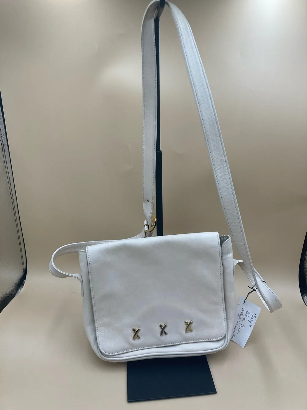 Paloma Picasso White Leather Crossbody with Gold X Accents Made In Italy
